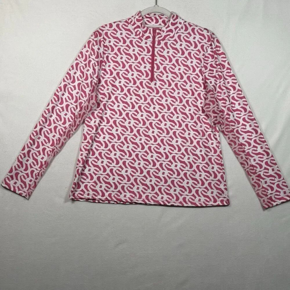 X by Gotten Women’s 1/4 Zip Performance Top Large Pink White Geometric Golf Stre